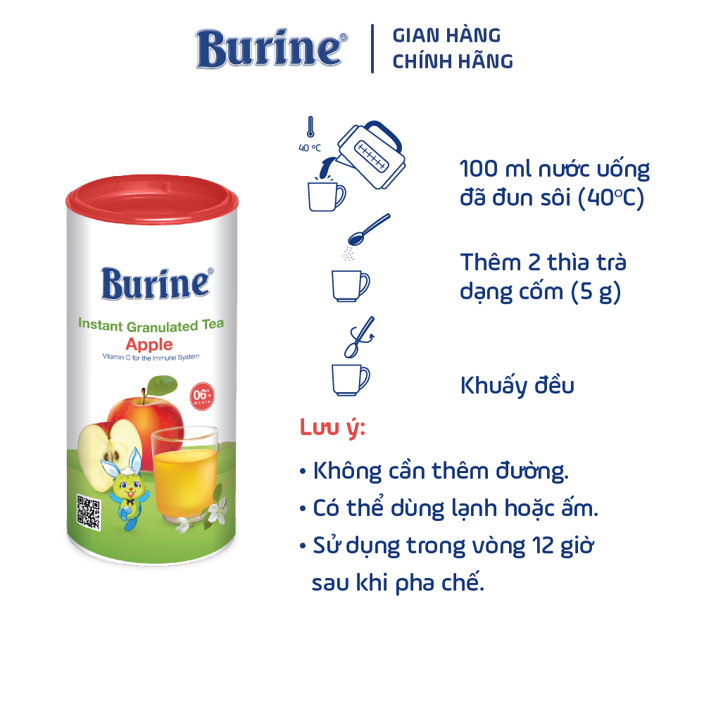 Trà cốm hoa quả Burine dinh dưỡng dành cho bé - Vị Táo Tây giúp hỗ trợ giảm viêm họng, táo bón