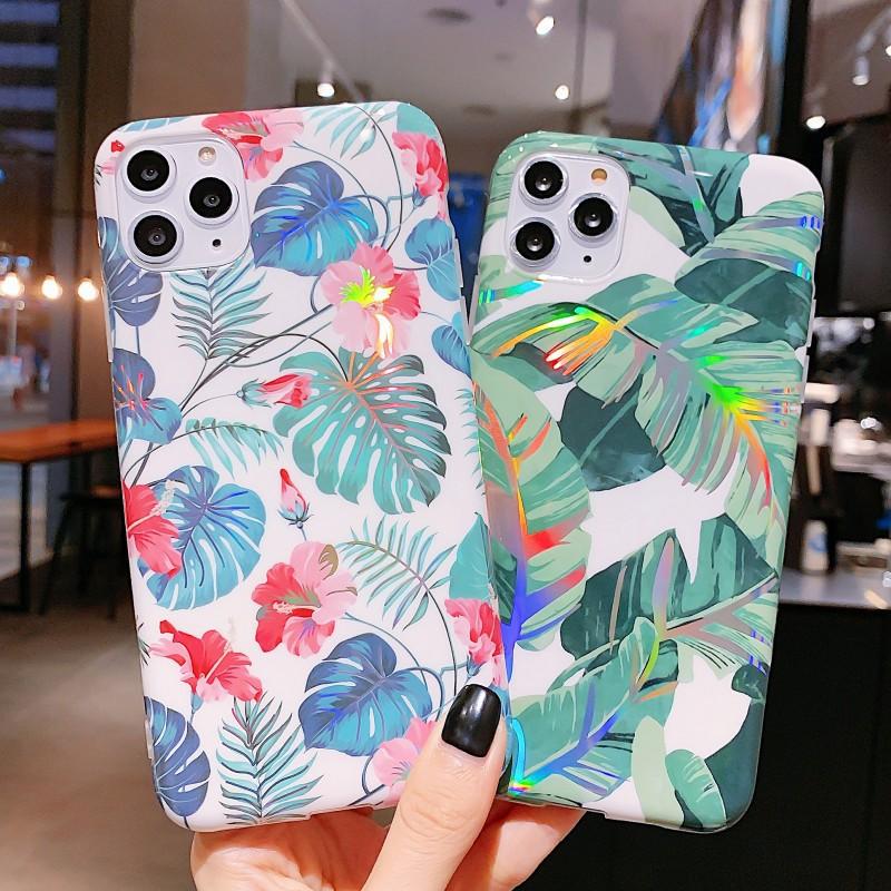 Ốp Iphon hình hoa lá ánh sáng xanh lấp lánh cho X/XS/XSMAX/11/11PROMAX/12MINI