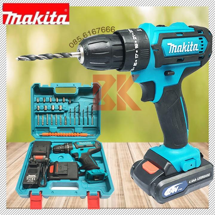 MÁY KHOAN PIN MAKITA 24V PIN CHUẨN 5 CELL - CÓ BÚA KHOAN TƯỜNG-TẶNG KÈM BỘ PHỤ KIỆN 24 MÓN