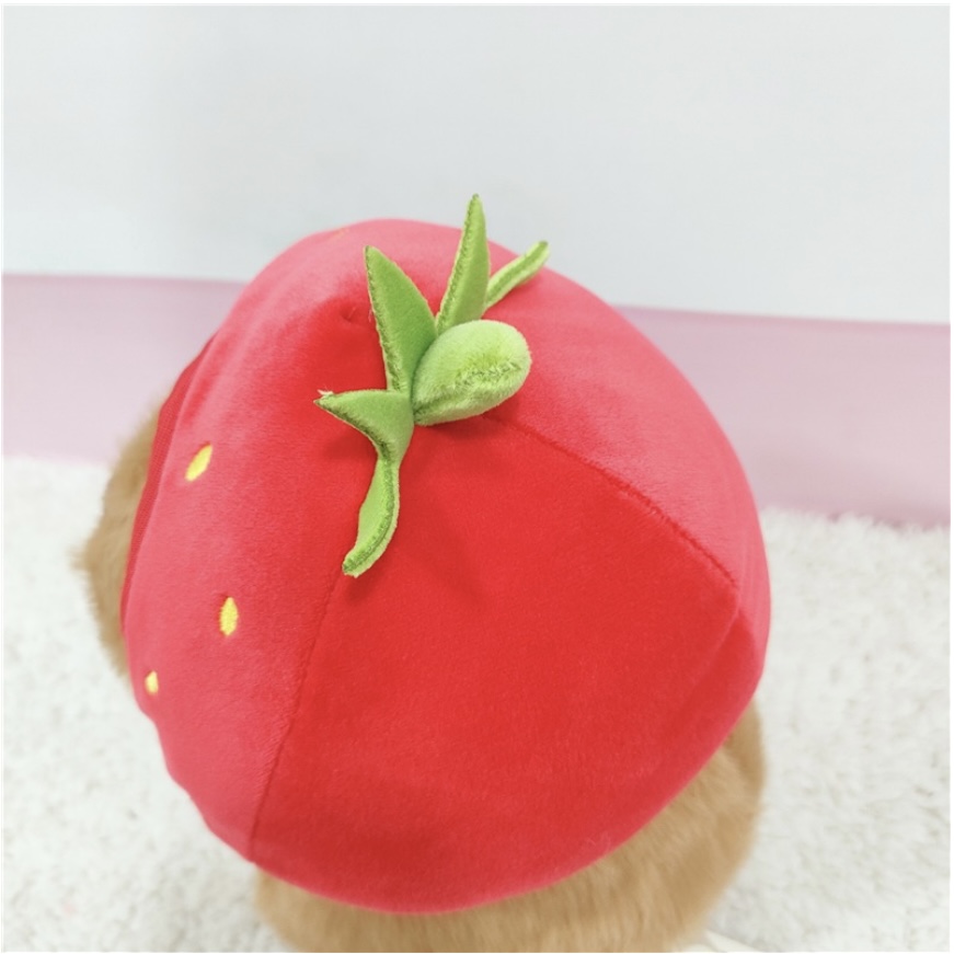 Thú nhồi bông capybara đội mũ dâu tây đáng yêu - Size từ 35cm đến 85cm - Quà tặng gấu bông capybara mang balô dâu tây trên lưng - Gối ôm chuột lang dễ thương cho bé