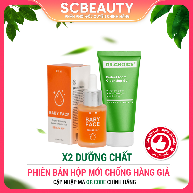 Bộ sản phẩm dưỡng trắng da ngừa mụn KIM BABY FACE HA+ và Sữa Rửa Mặt DR.CHOICE