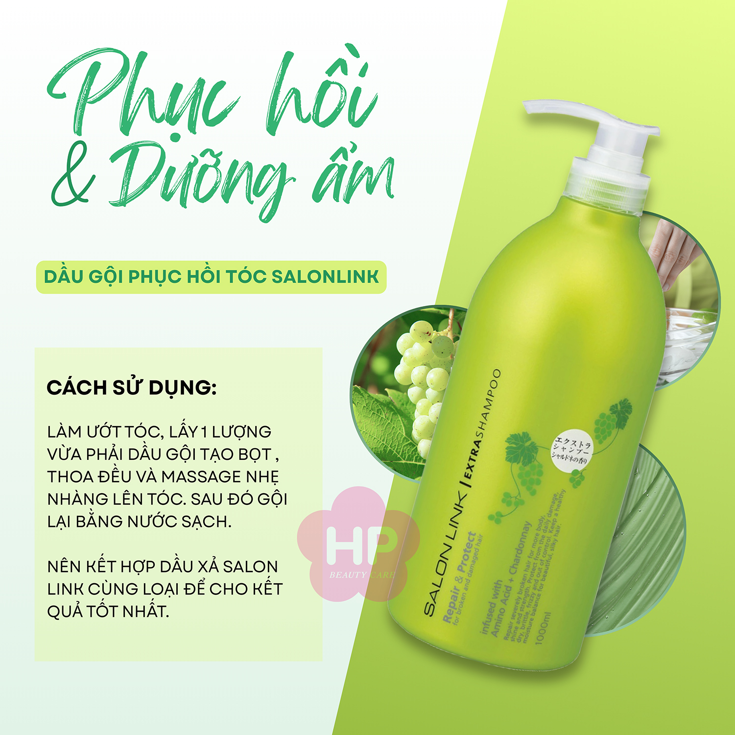 Dầu Gội Đầu Phục Hồi Tóc Hư Tổn Salon Link Chiết Xuất Nho Chardonnay Salon Link Extra Shampoo Chardonnay 1000mL