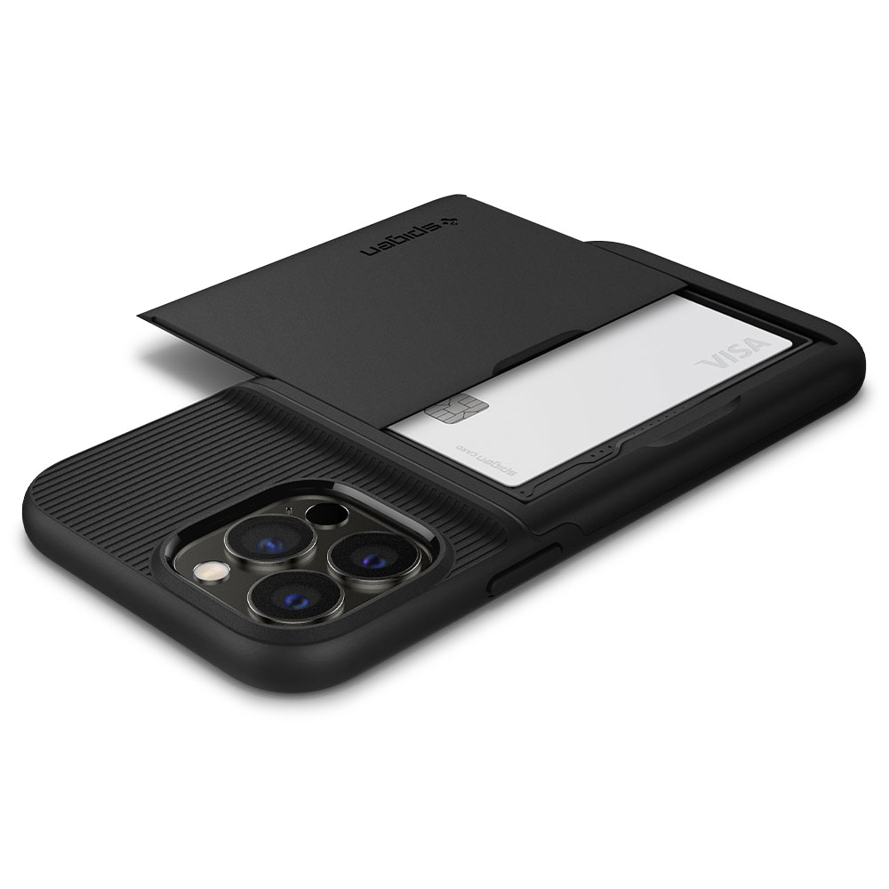 Ốp lưng Spigen Slim Armor CS Black cho iPhone 13 Pro Max - Thiết kế nhỏ nhẹ, tích hợp ví, chống sốc, chống bẩn, viền camera cao - Hàng chính hãng