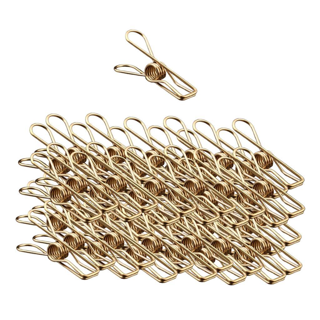 40 Clothes Clip Multipurpose Peg Clamps Stainless Steel Golden Wire