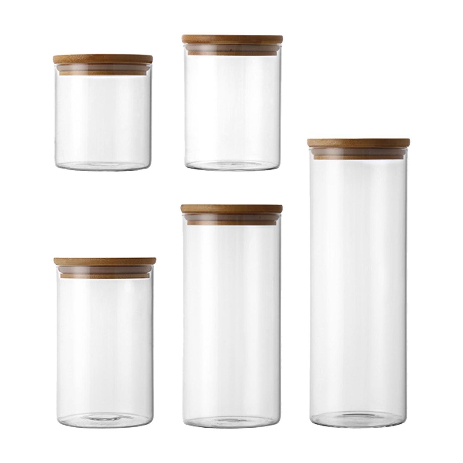 5x Food Storage Canisters Organizer Glass Storage Jar for Candy Spice Grains