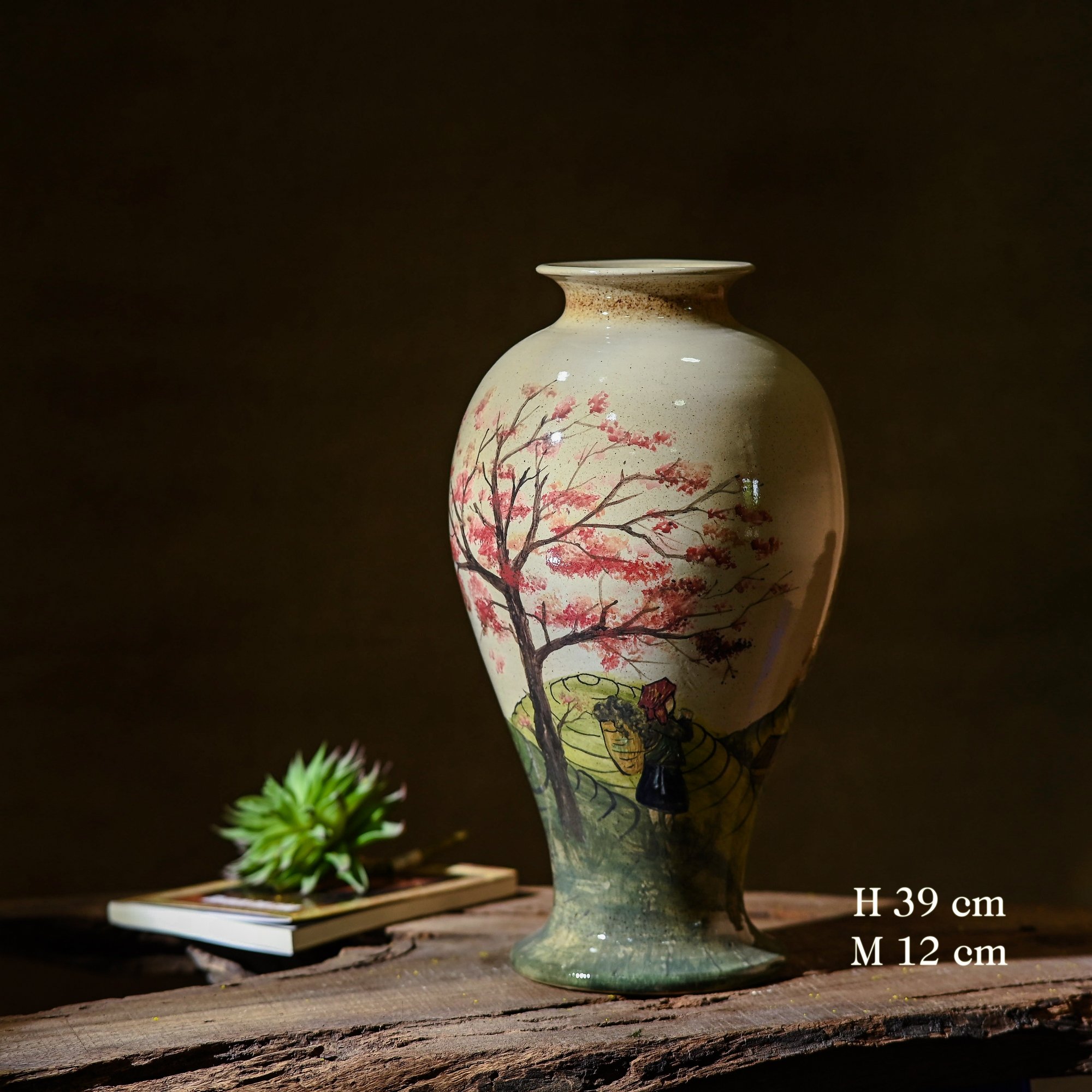 Lọ hoa gốm sứ Bát Tràng cao cấp vuốt tay độc  bản vẽ tay mẫu 44