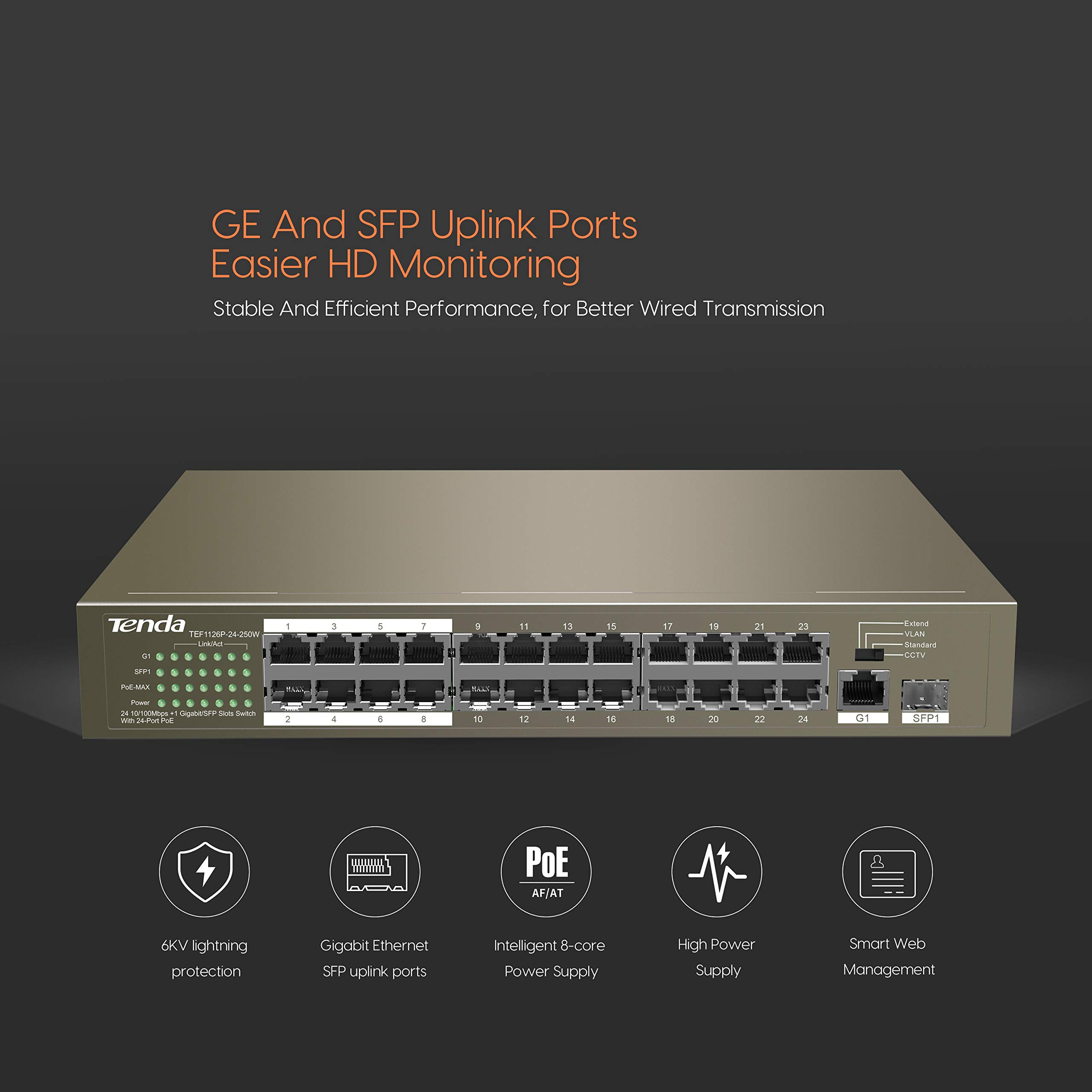 PoE Switch Tenda TEF1126P - Hàng Chính Hãng