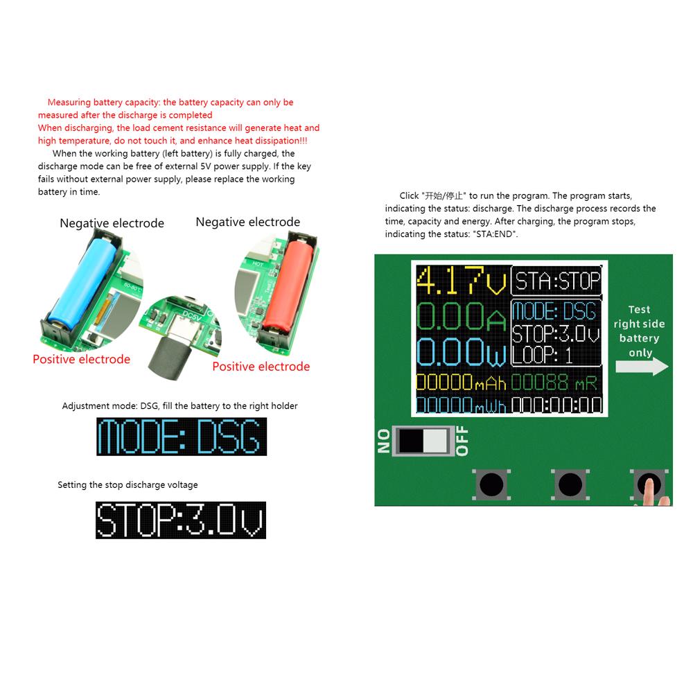 18650 Lithium Battery Capacity Tester 1.77inch Display Internal Resistance Measurement Module Type-C Interface with Battery Capacity Division and Running Cycle Function