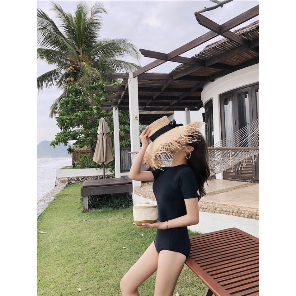 Bikini liền mảnh tay ngắn màu đen khoét lưng GIỌT NƯỚC