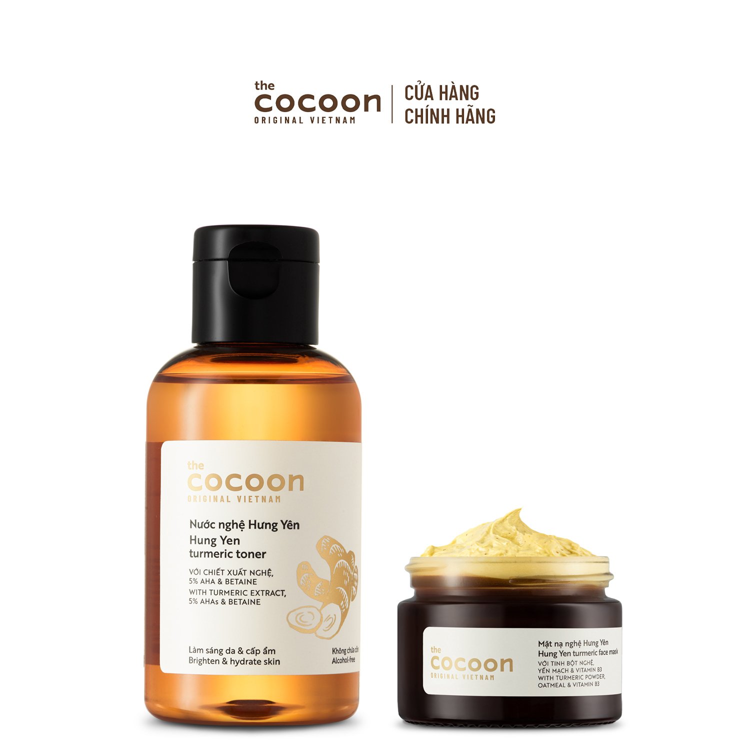 Combo Nước nghệ Hưng Yên 140ml + Mặt nạ nghệ 30ml Cocoon