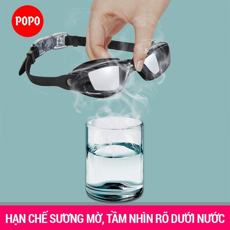 Kiếng bơi người lớn nam nữ POPO kèm mũ bơi trơn, bịt tai kẹp mũi cản tia UV