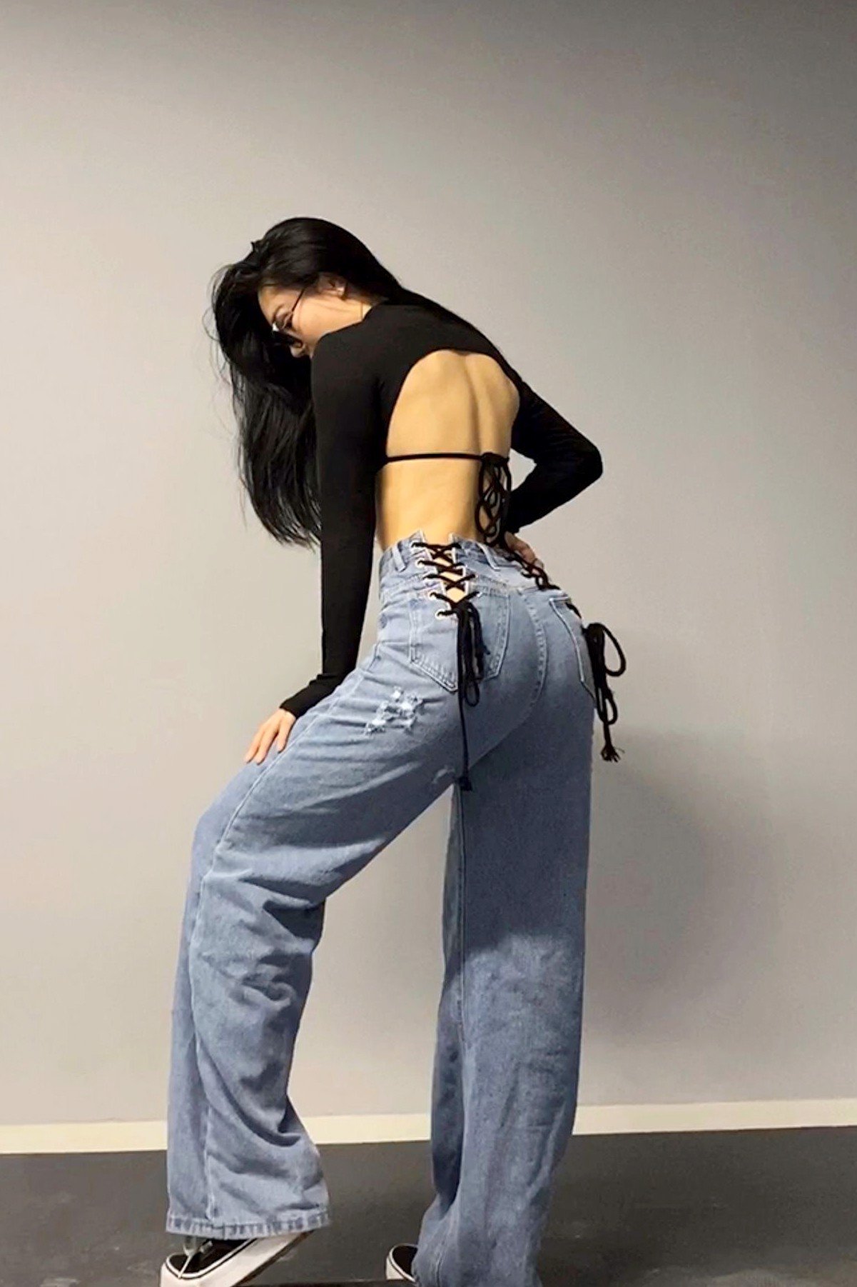 Quần jeans nữ đan dây eo sexy