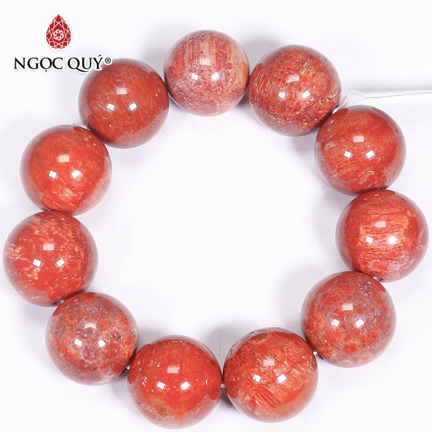 Vòng tay đá san hô hóa thạch size hạt 20mm mênh hỏa, thổ - Ngọc Quý Gemstones