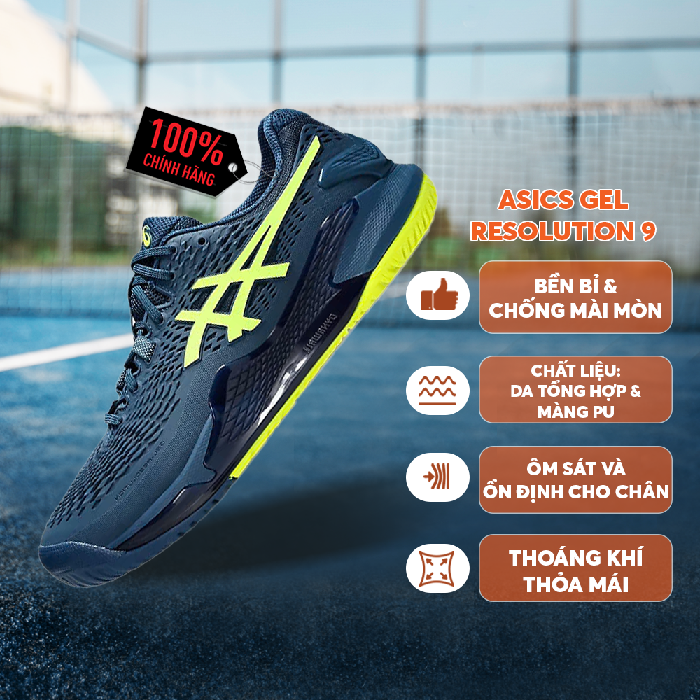 Giày Pickleball ASICS GEL-RESOLUTION 9 Cao Cấp - Trắng Cam - Giảm Chấn Tối Ưu - Bền Bỉ - Ổn Định Cao - Thoáng Khí
