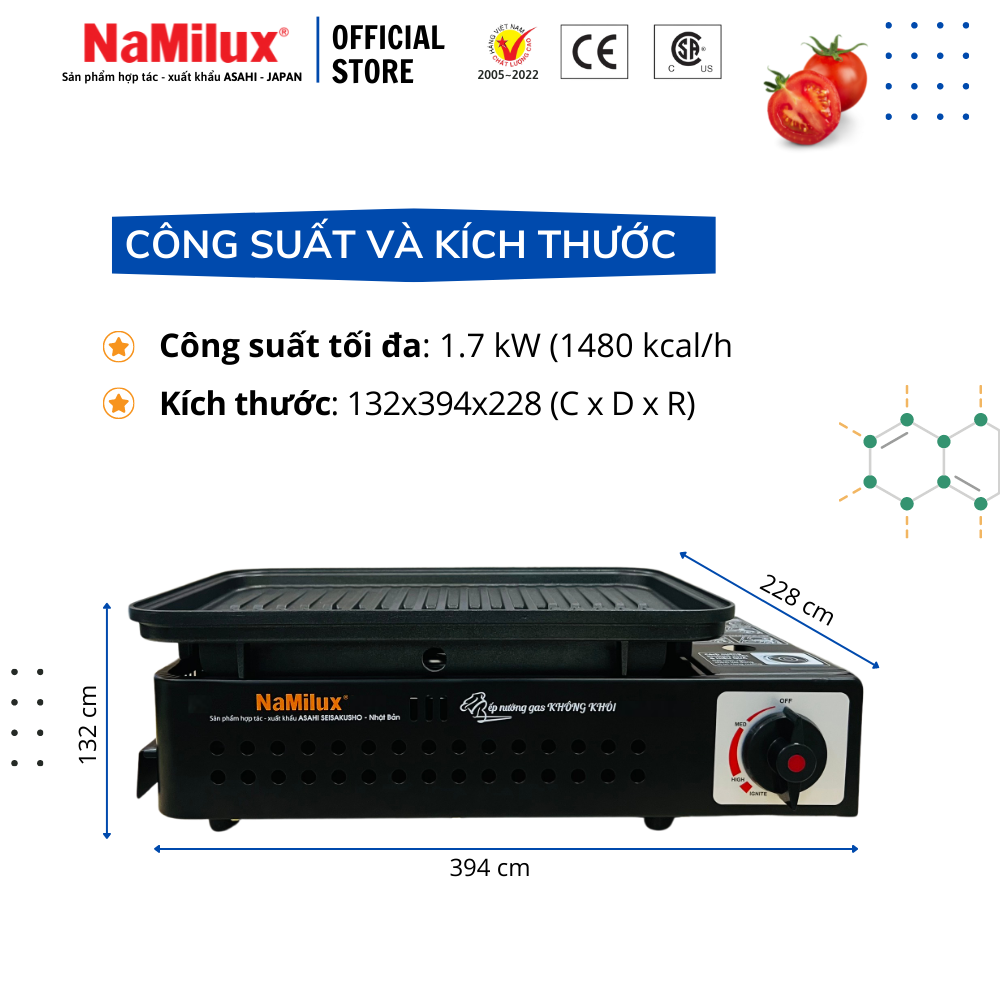 Bếp Nướng Gas Không Khói NaMilux NH-84F│Chống Dính Teflon - Whitford│Van An Toàn Inline - Cut│Hàng Chính Hãng