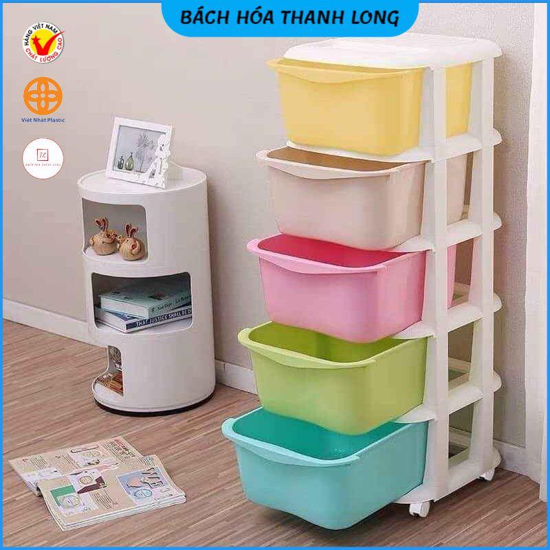 Tủ nhựa đa sắc màu 5 tầng nhựa Việt Nhật Tủ đựng quần áo, đồ dùng đa năng có bánh xe