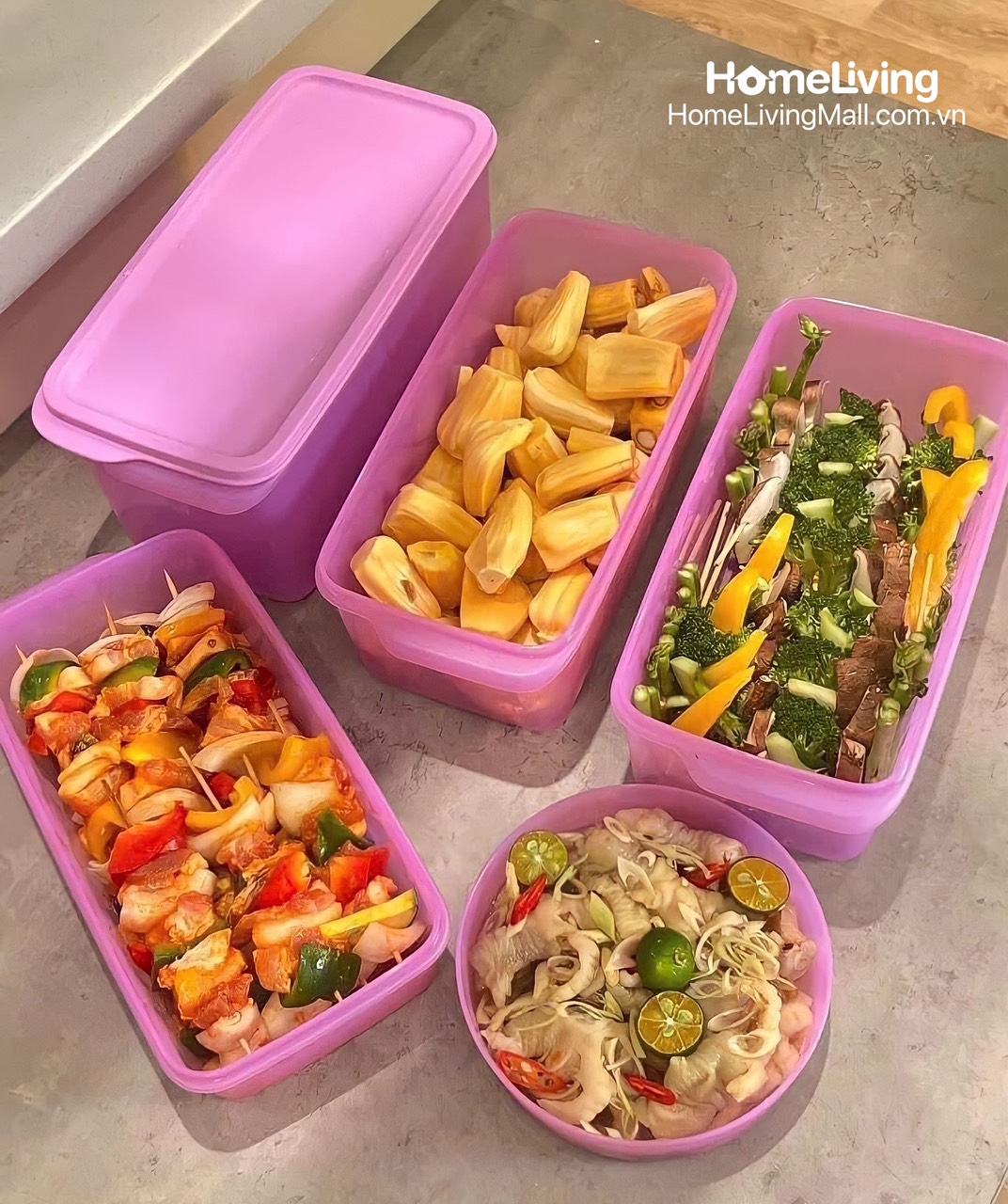 Bộ Trữ Mát &amp; Khô Tupperware Freshia Purple Set 5