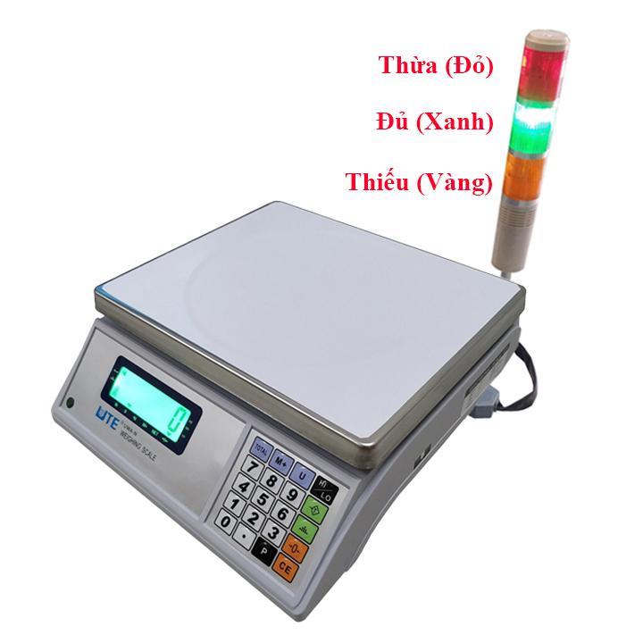 Bộ sản phẩm cân cảnh báo đèn còi gồm cân điện tử thông dụng UTE UWA-N mức cân 15kg, độ chia 0.5g và đèn HILOOK