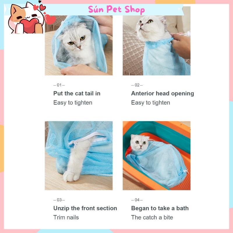 Túi lưới đa năng cho chó mèo - Túi tắm cho mèo, hỗ trợ cắt móng