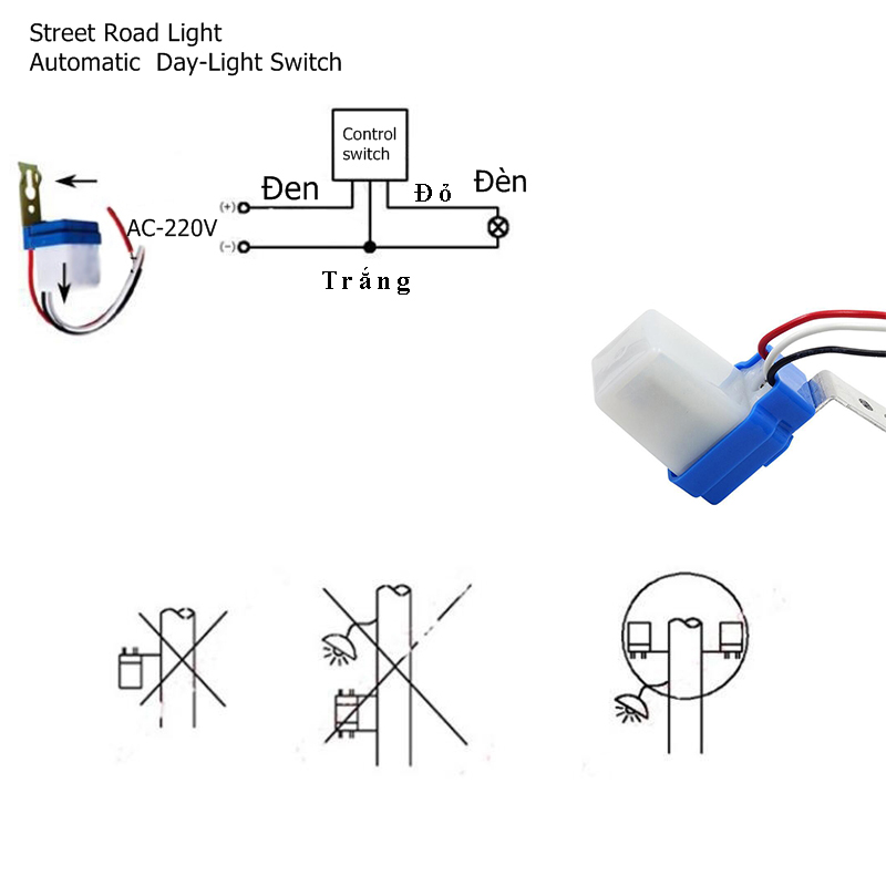 CÔNG TẮC CẢM BIẾN ÁNH SÁNG 220V 10A AS10, CẢM BIẾN ÁNH SÁNG TỰ ĐỘNG BẬT ĐÈN KHI TRỜ TỐI TẮT ĐÈN KHI TRỜI SÁNG