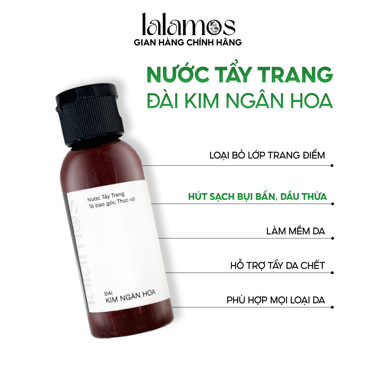 Combo sạch sâu Lalamos Mini size Nước tẩy trang 50ml + Sữa rửa mặt 50ml + Toner Kim Ngân Hoa 50ml