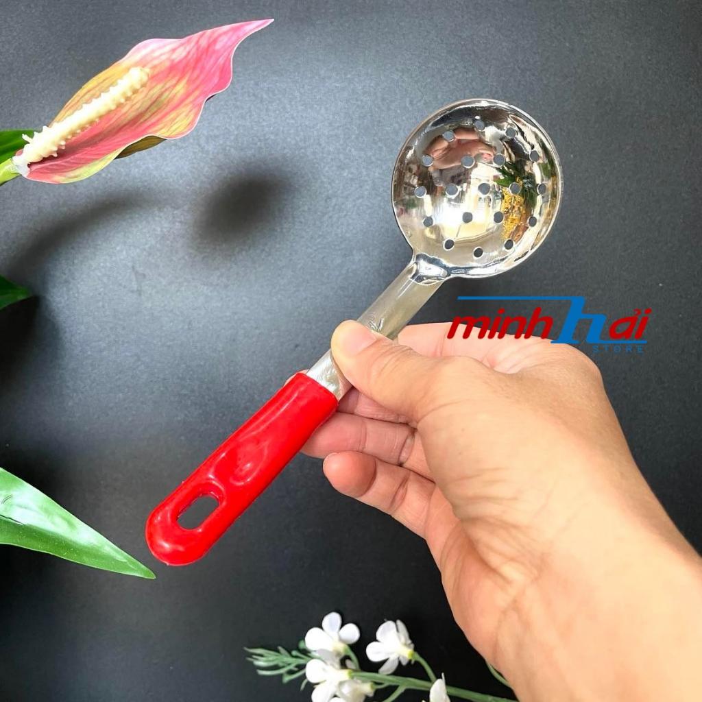 Muỗng Vá múc thạch, trân châu - Inox dày không rỉ , cán nhựa màu đỏ- Dụng cụ pha chế