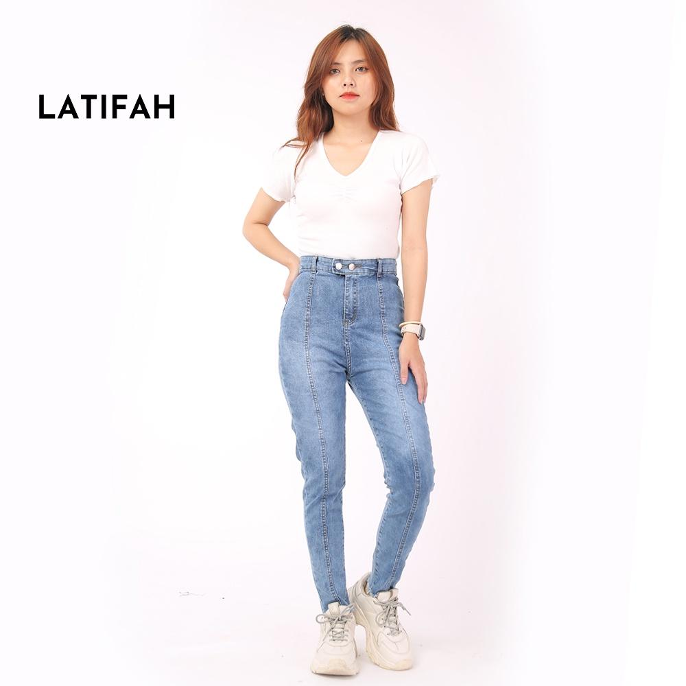 Quần jeans nữ co giãn LATIFAH lưng siêu cao không túi QD047