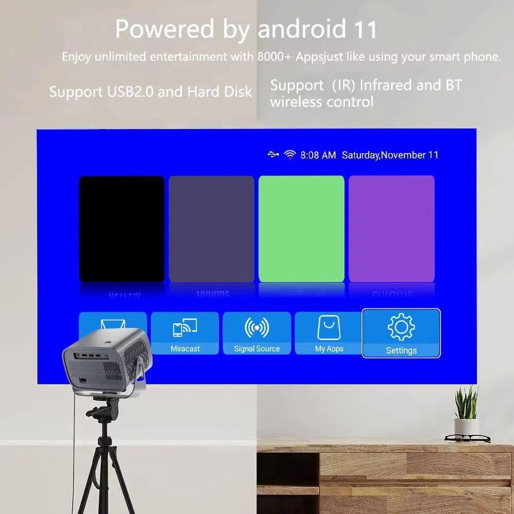 Máy chiếu android có điều khiển cử chỉ và giọng nói tiếng việt, Bluetooth, loa, kết nối màng hình điện thoại, Wifi kép 2 băng tần, cài sẵn ứng dụng tivi truyền hình cáp bóng đá và phim HD miễn phí vĩnh viễn - Hàng Nhập Khẩu