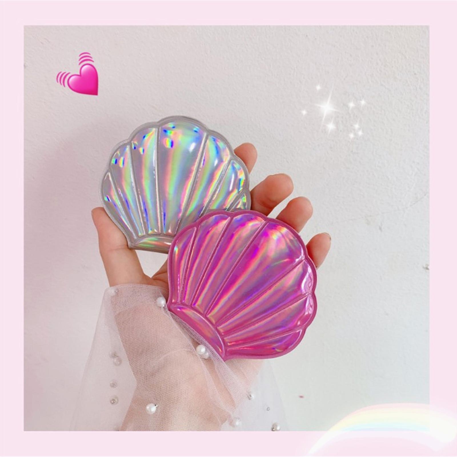 Makeup Mirror Cosmetic Double-Sided Shell Shape Handheld Mirror for Teen Girls Woman