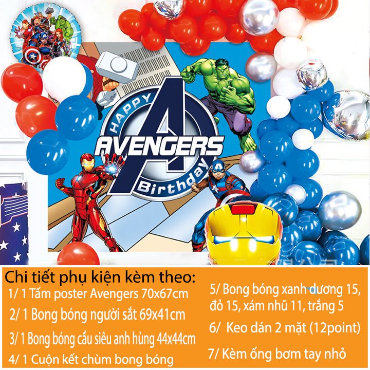 Sét bong bóng trang trí sinh nhật happy birthday người sắt iron man cho bé - Bộ trang trí tiệc thôi nôi, đầy tháng cho trẻ