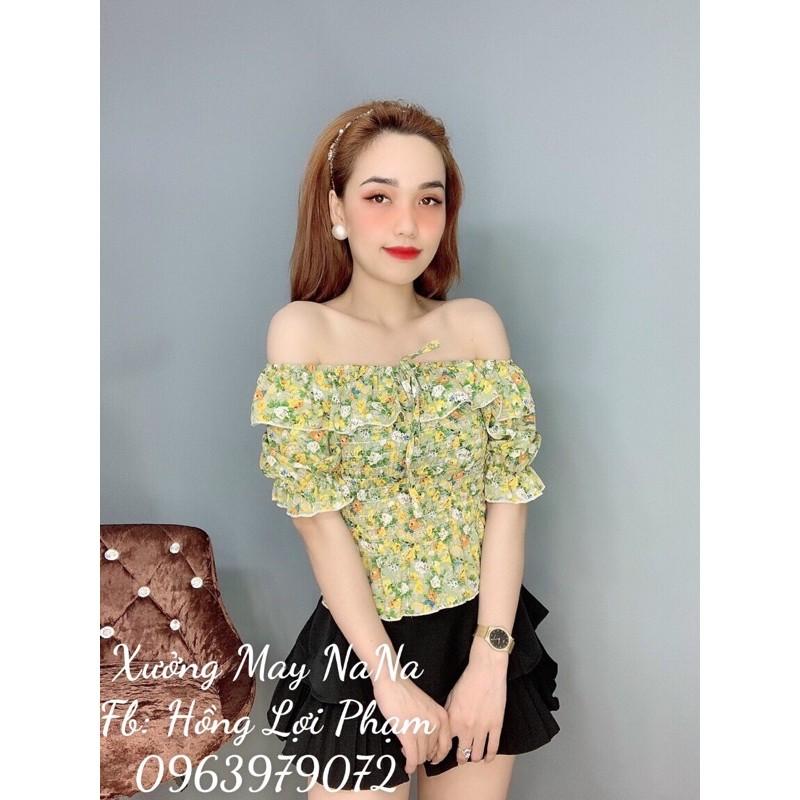 Áo kiểu trễ vai hoa nhí bèo dễ thương