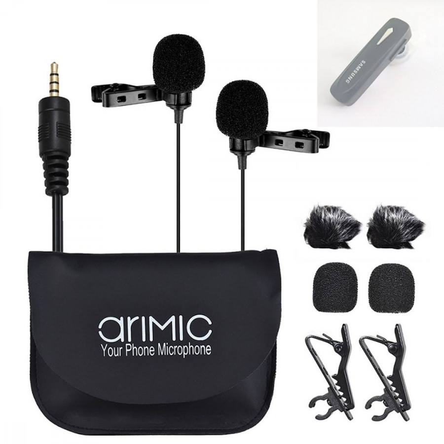 Micro cài áo cho điện thoại và máy ảnh AriMic Lapel Microphone hàng chính hãng - Tặng Tai nghe bluetooth Jumi Loại 1