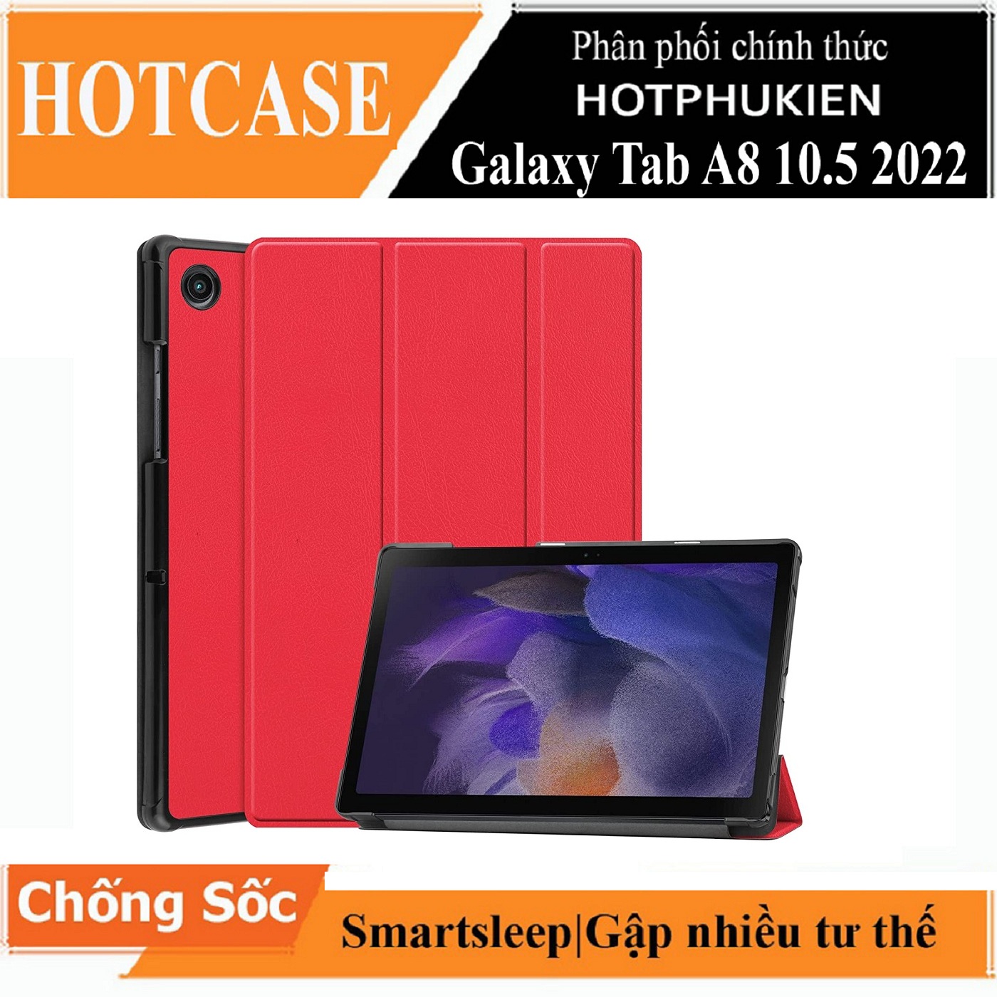 Bao da chống sốc cho Samsung Galaxy Tab A8 10.5 inch 2022 (SM-X200 / X205 / X207) hiệu HOTCASE thiết kế siêu mỏng hỗ trợ Smartsleep, gập nhiều tư thế, mặt da siêu mịn - hàng nhập khẩu