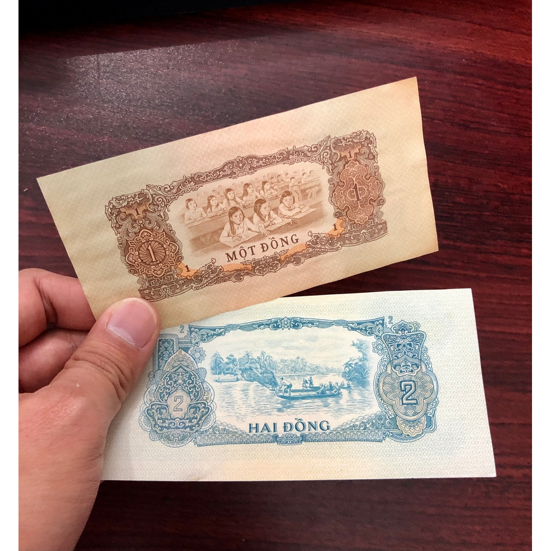 Combo 2 tờ tiền xưa Việt Nam 1 đồng và 2 đồng sưu tầm