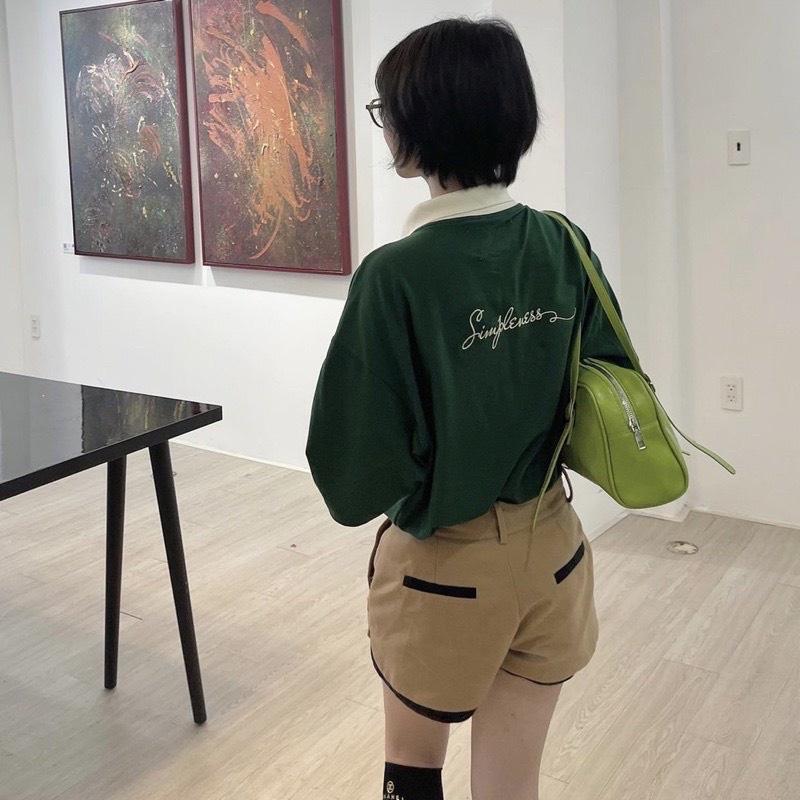 Áo thun polo unisex ATYS màu xanh lá/ màu kem form rộng, chất thun cá sấu nam nữ unisex phong cách ulzzang - Gin Store