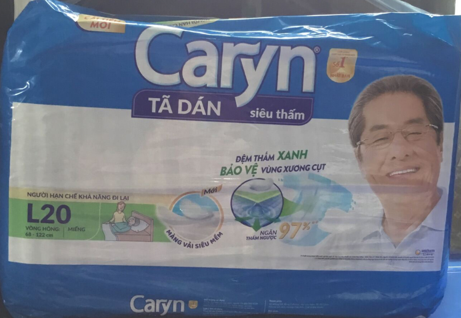 Tã dán Caryn L20 (Mẫu cũ Caryn ML20) Siêu thấm Đệm thấm xanh bảo vệ vùng xương cụt - Date luôn mới