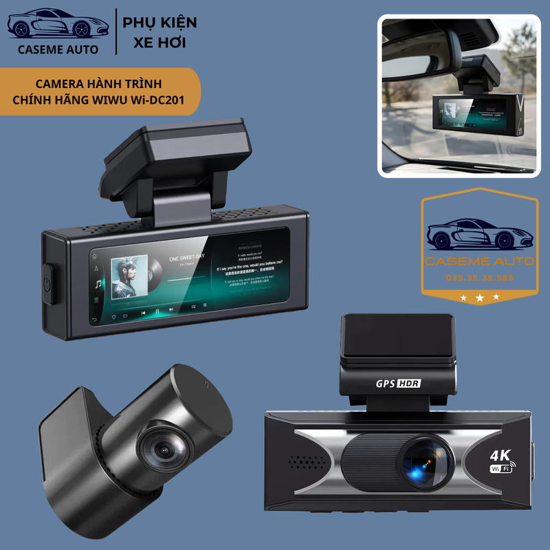 Camera Hành Trình Ô Tô Wi WU Dash Cam WiFi GPS ADAS Wi-DC201 Camera Trước Sau 4K Giám Sát Đỗ Xe 24/7 - Hàng Chính Hãng