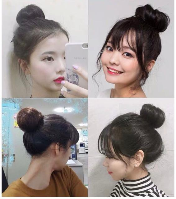 HÌNH THẬT TÓC GIẢ BÚI TRÒN CỘT ĐỦ MÀU