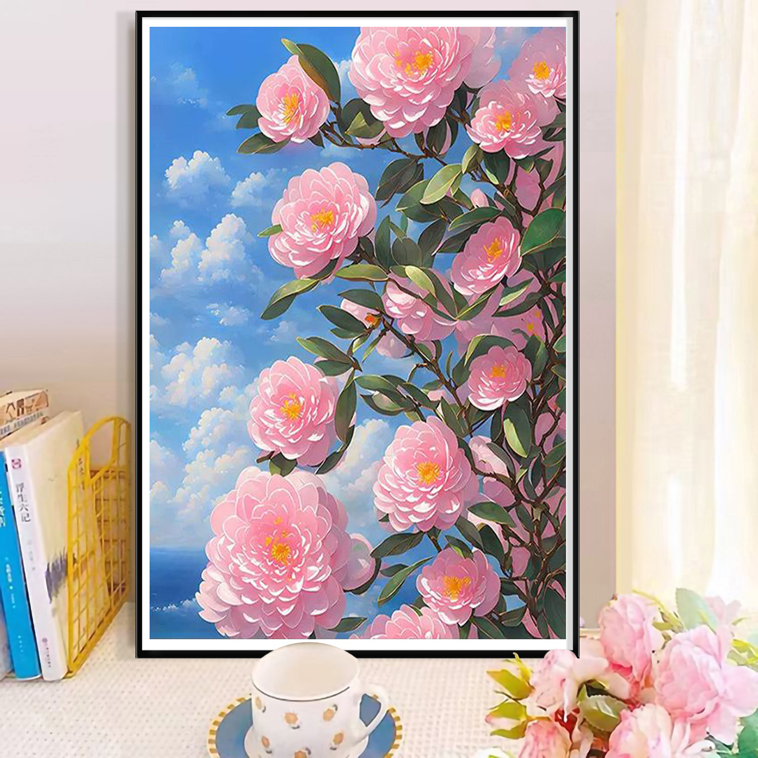 [Thêu kín 4 sợi] Tranh thêu chữ thập Hoa Trà 8G222, kích thước 60 x 90 cm