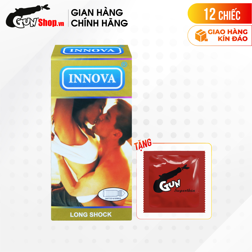 [Hộp 12 cái] Bao cao su Innova Vàng - Kéo dài thời gian kèm 1 chiếc BCS Gun Super Thin