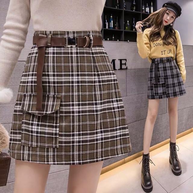 Chân váy dạ kẻ caro túi hộp siêu xinh Ulzzang style (không kèm belt) Hàng Quảng Châu