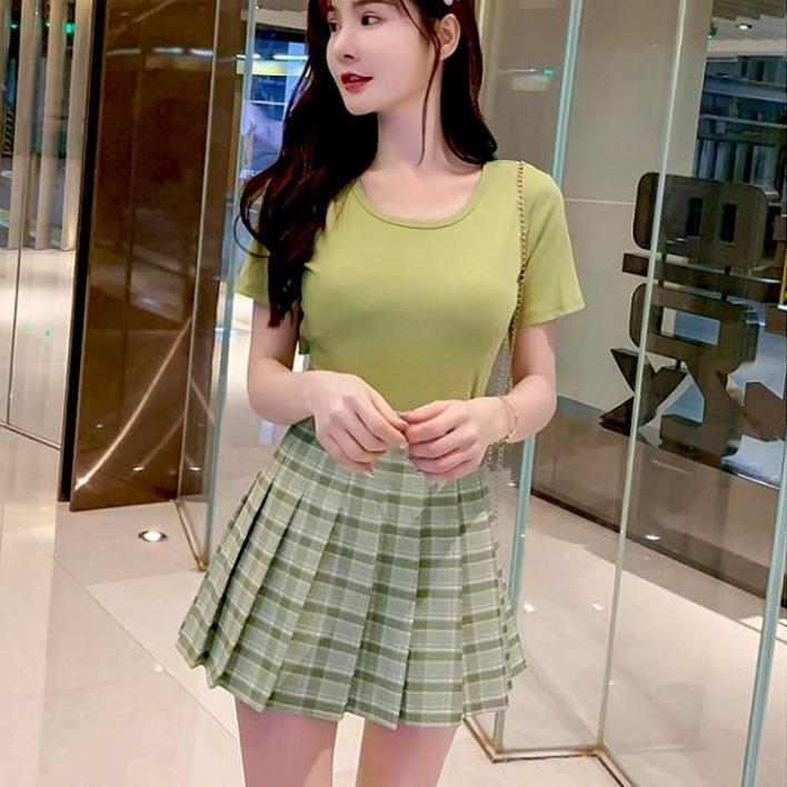 Chân váy Tennis kẻ sọc caro ngắn xếp ly xòe siêu hách chân