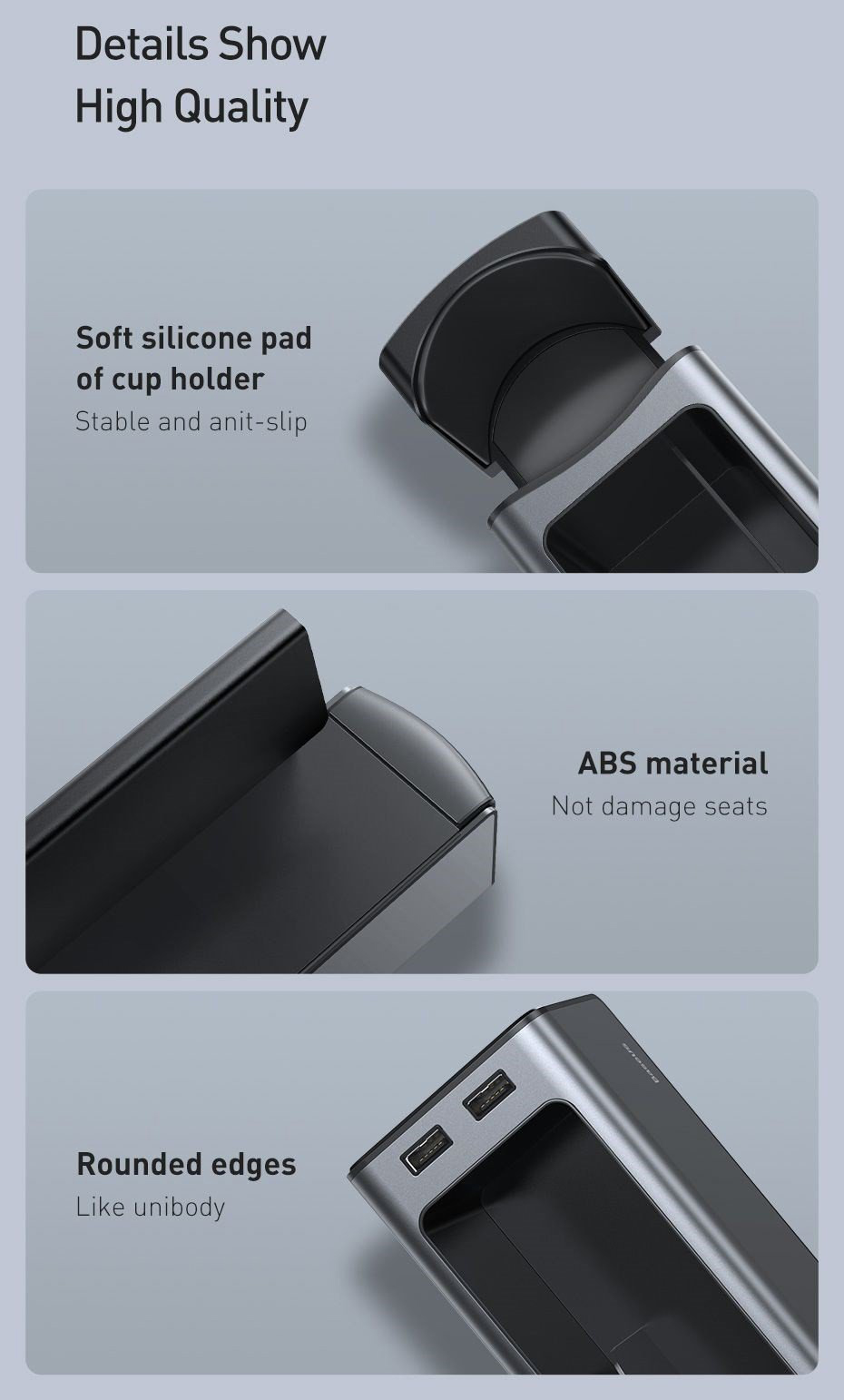 Hộp Để Đồ Trên Xe Hơi Chính hãng Baseus Tích Hợp Bộ Sạc 2 Cổng USB Chất Liệu Hợp Kim