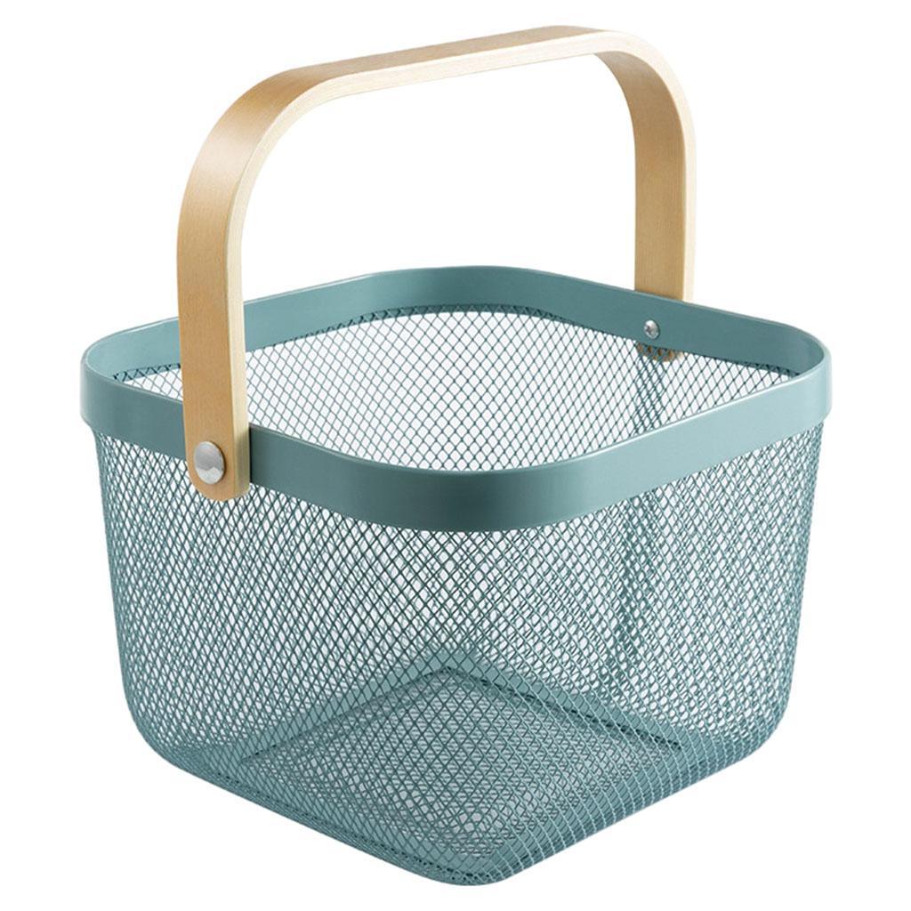 Mesh Storage Basket with Wooden Handle Vegetables Food Kitchen Organizer