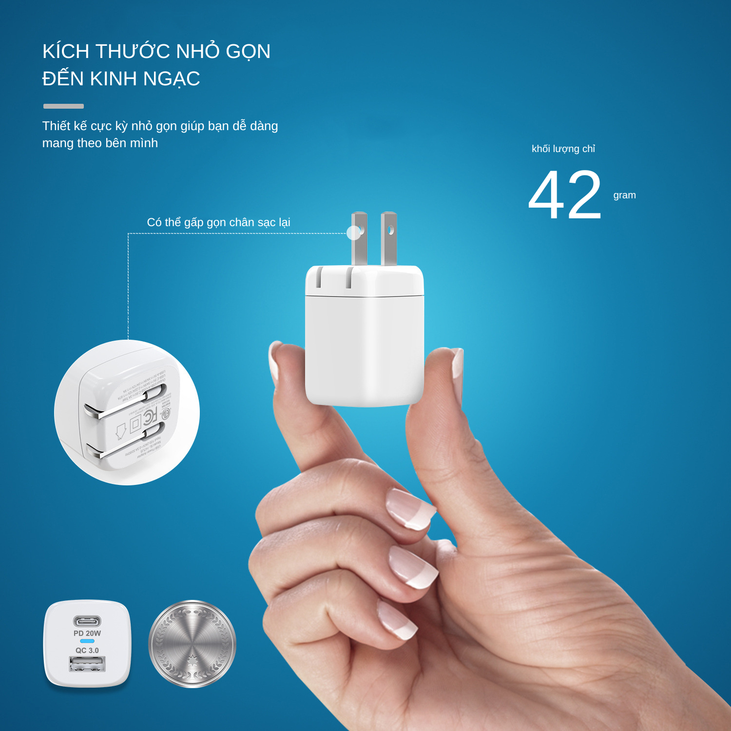 Củ Sạc Nhanh 20W 2 Cổng Power Delivery Quick Charge QC 3.0. Chứng Nhận CE/FCC/ROSH - Hàng Chính Hãng Tamayoko