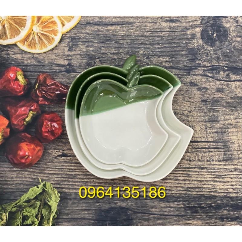 Set 3 đĩa táo đựng đồ ăn hai màu men gốm sứ cao cấp Bát Tràng