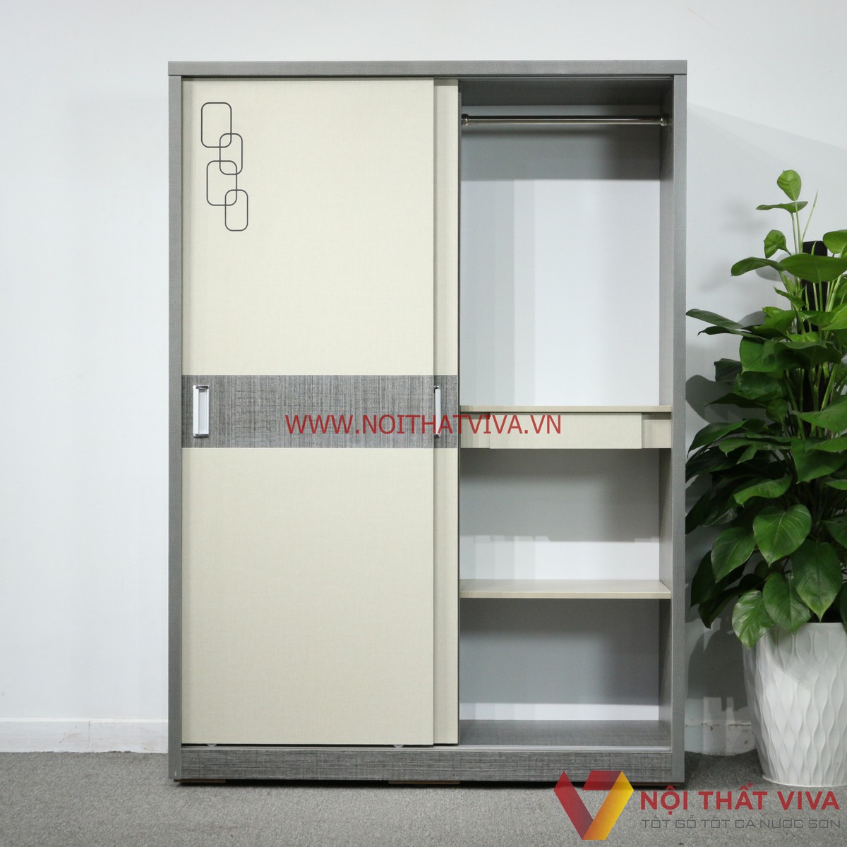 Tủ Quần Áo 2 Cánh Cửa Lùa Gỗ MDF Màu Vải Chạm Họa Tiết Hiện Đại Đẹp