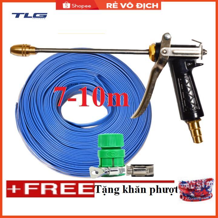 Bộ dây vòi xịt nước rửa xe, tưới cây . tăng áp 3 lần, loại 7m, 10m 206318 đầu đồng,đai,+ tặng khăn phượt