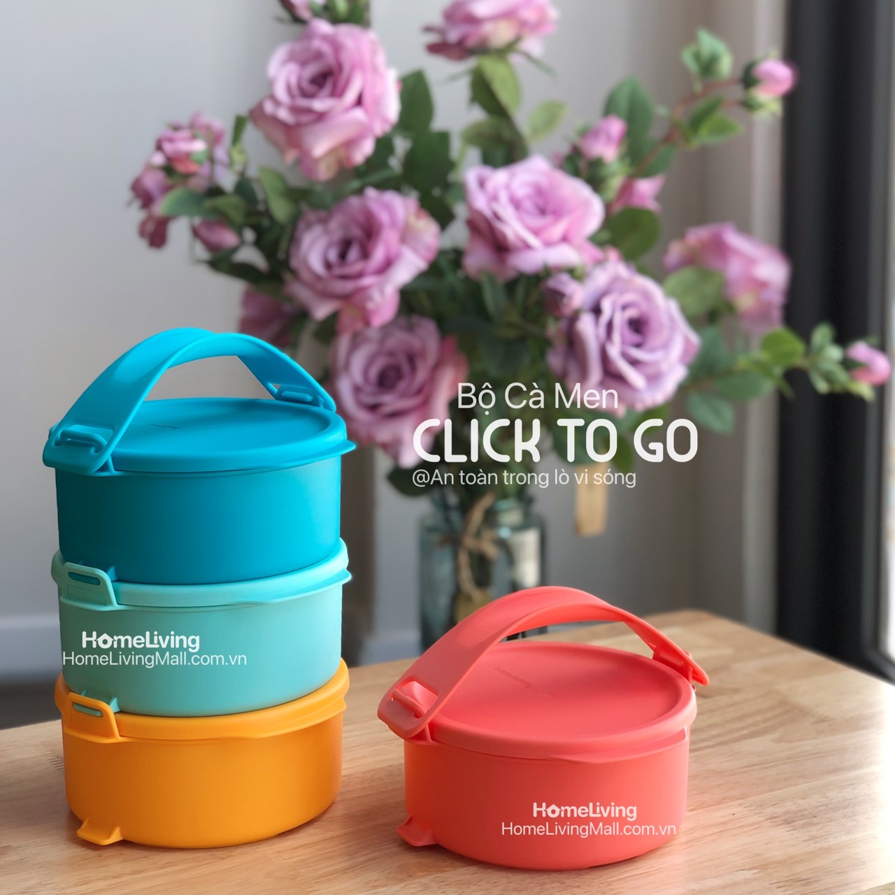 Bộ Hộp Cơm Tupperware Small Round Click To Go - Màu mới 