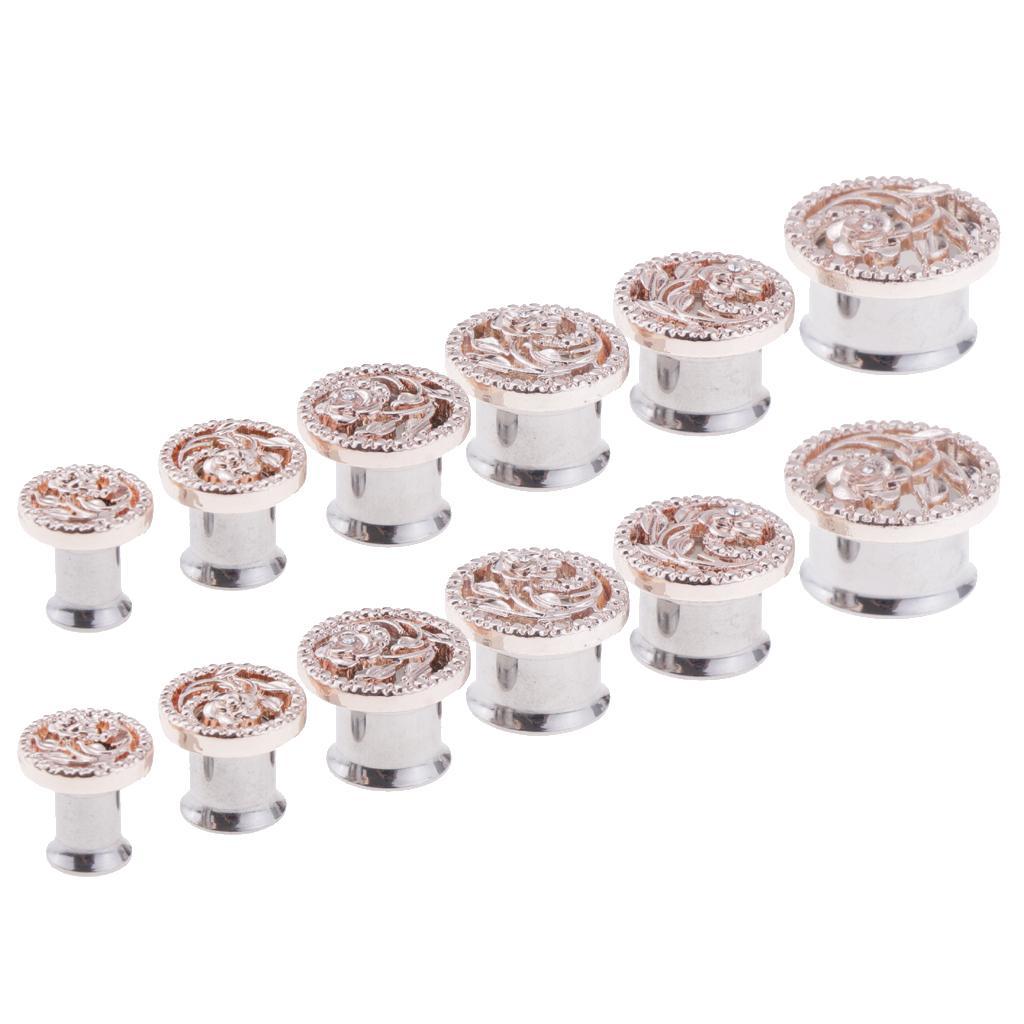 2pcs Gold Flower Ear Plug Tunnel Stainless Steel Ear Jewelry